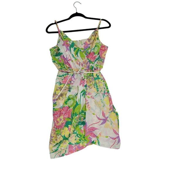 Revolves Yumi Kim Jayne Mini Wrap Dress L White Pink Floral Tie Waist Tropical - Picture 2 of 13
